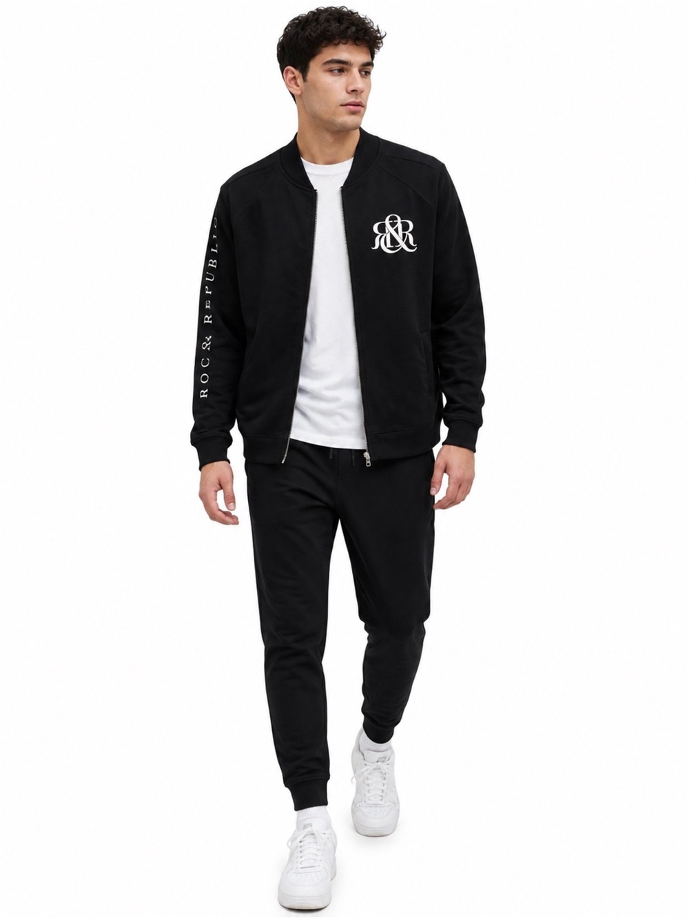Rock & Republic Black Logo Bomber Jacket Full Zip Streetwear Men’s L